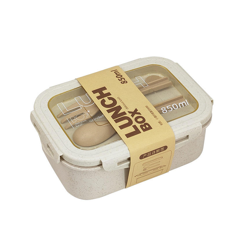 Wheat Straw Fiber Lunch Box with Spoon and Fork Set