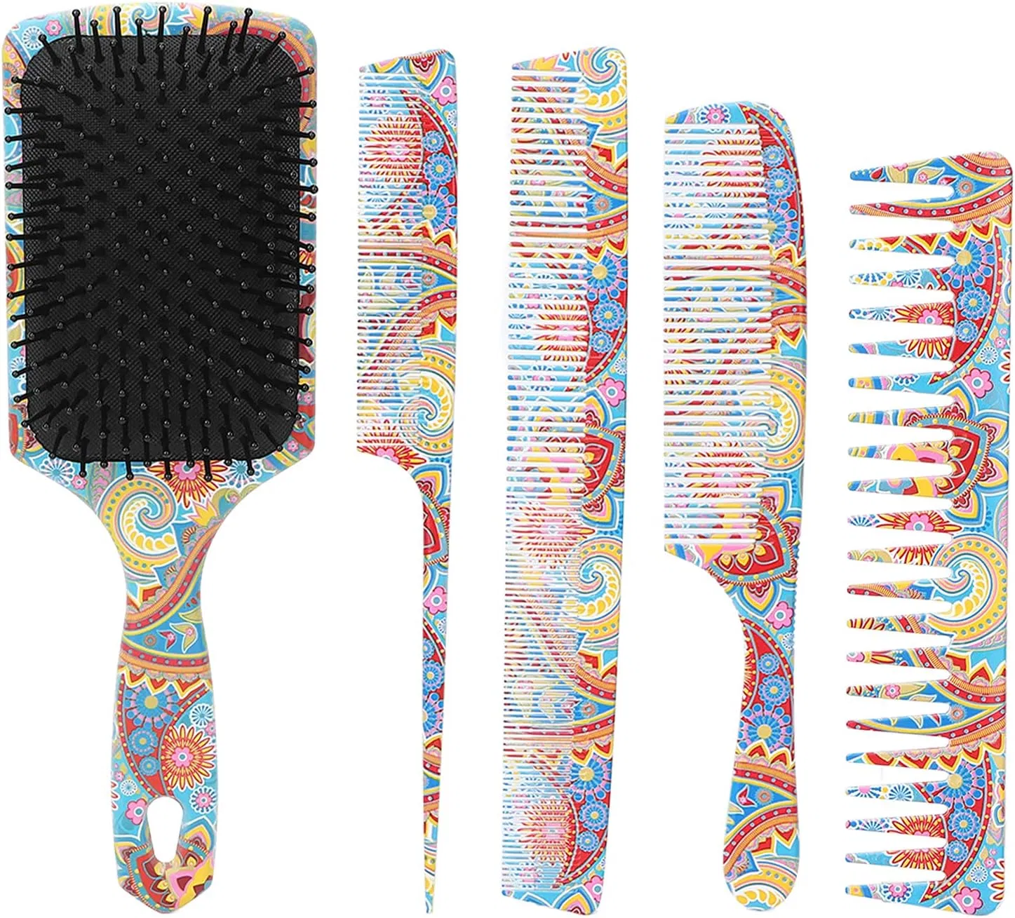 5PCS Hair Brush Comb Set Paddle Brush Tail Comb Wide Fine Teeth Hair Comb