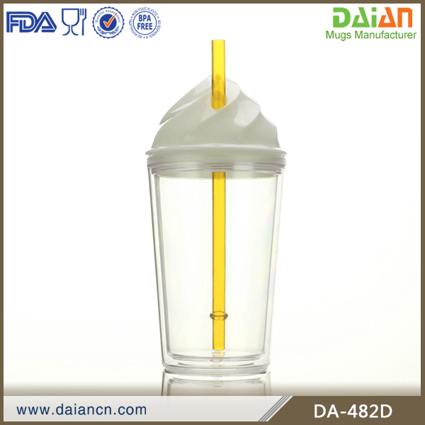 Многоразовая пластиковая чашка 16oz с крышкой и трубочкой