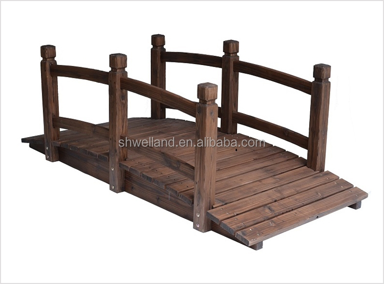 Outdoor Garden Wooden Bridges Burnt Brown Feature with Double Rails