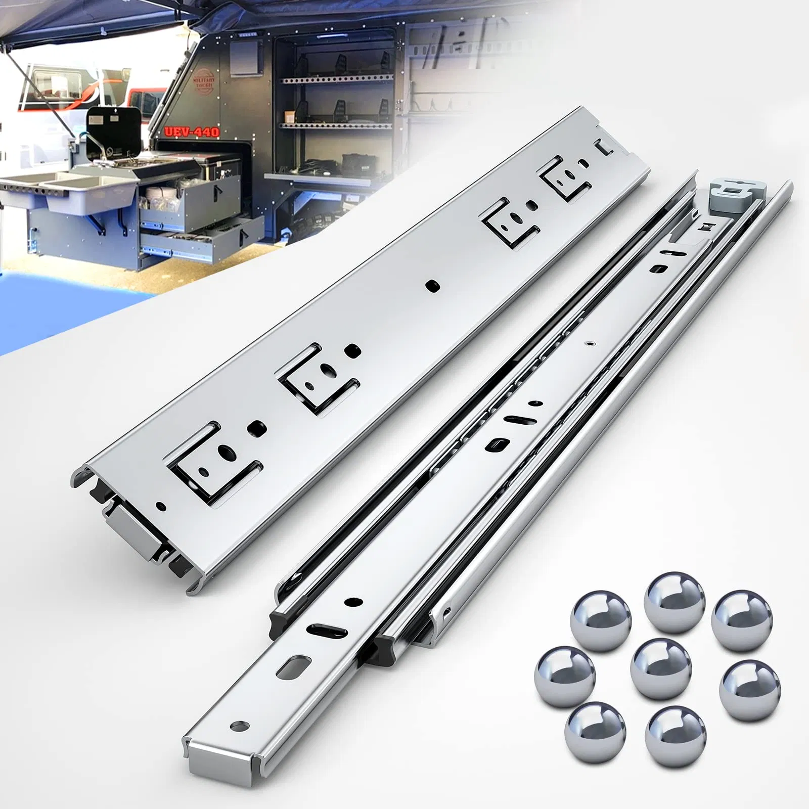 Full Extension Slide Ball Bearing Side Mount Cabinet Industrial Rail Tool Box Runner