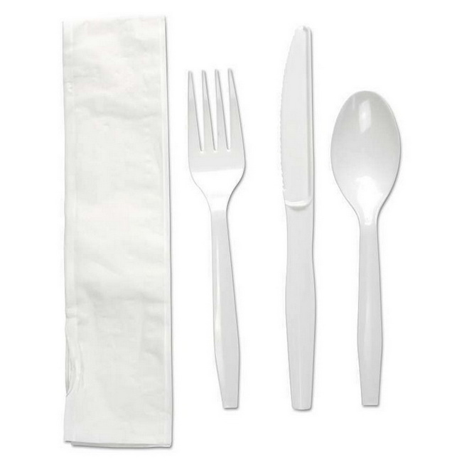 Medium Weight White Plastic Disposable Cup Cutlery Set with Napkin