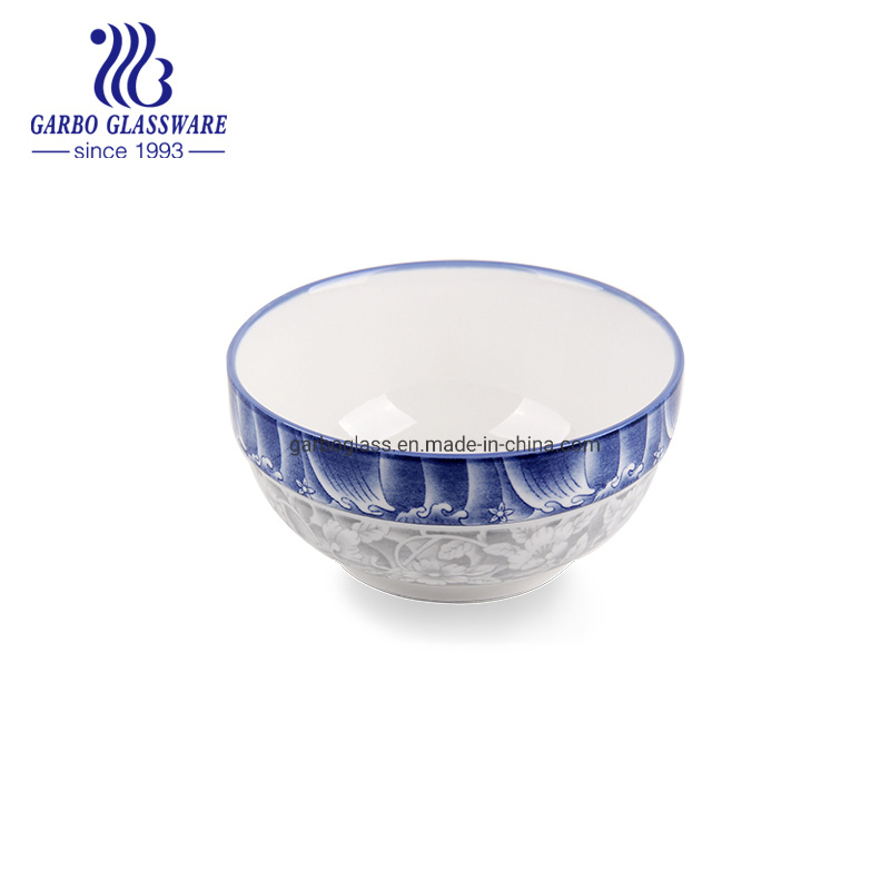 Wholesale 6-Inch Blue Porcelain Bowls Rice Bowl Stoneware Bowl Ceramic Tableware Hand Painted Rim Ceramic Bowls