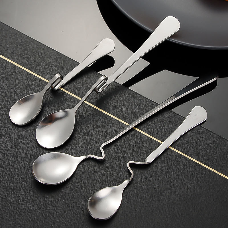 Stylish Durable Curved Handle Stainless Steel Coffee Spoons for Home & Cafe