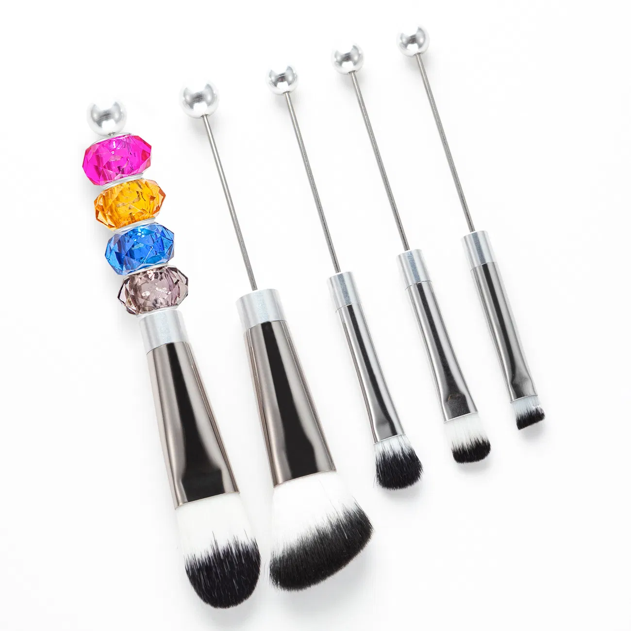 Latest DIY Beaded Gradient Metal Handle Makeup Brush Set