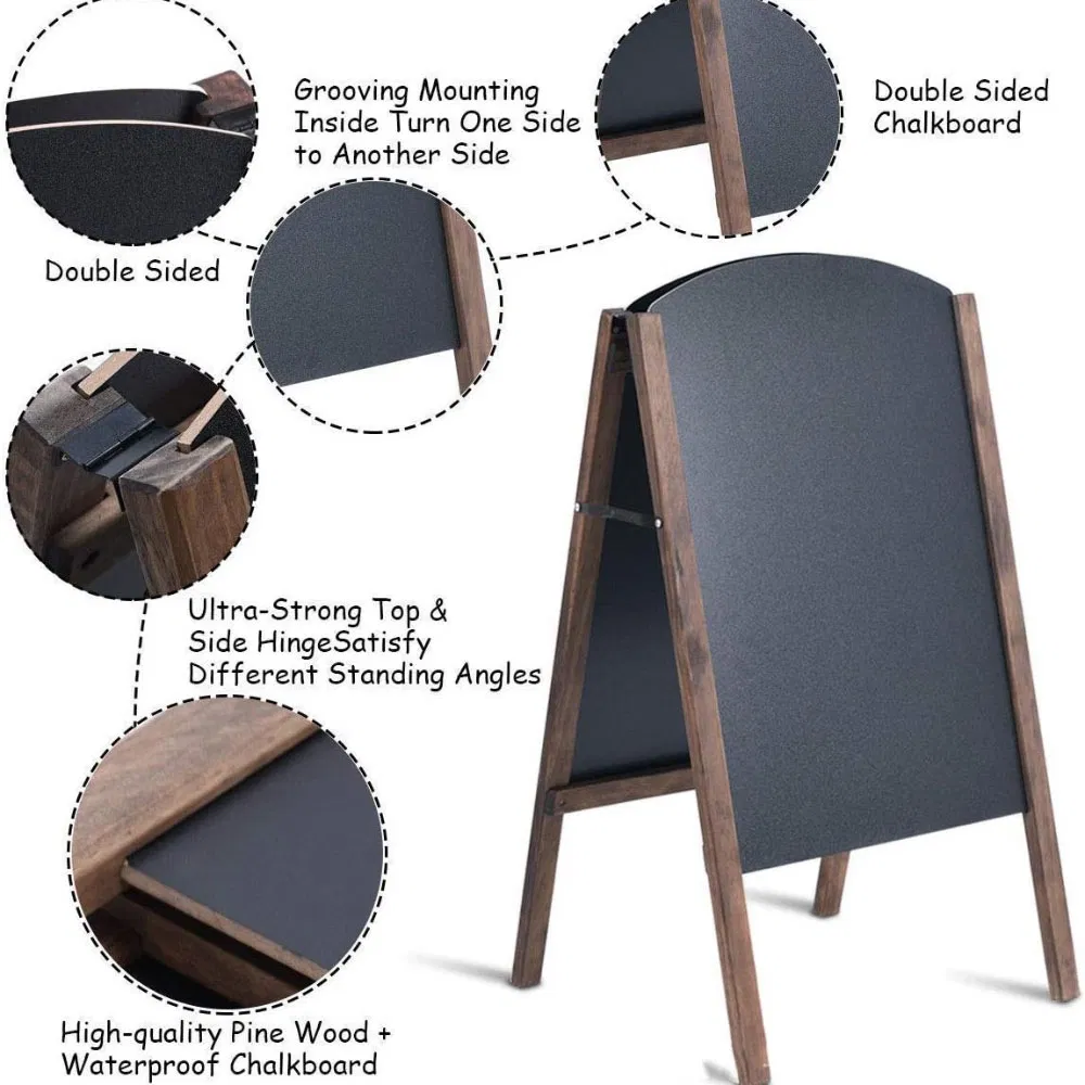 Small Wooden Blackboard Double-Sided Vertical Billboard