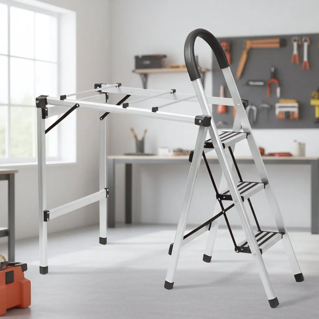 Heavy Duty Folding Drying Ladder Sturdy Load Bearing Ladder for Balcony