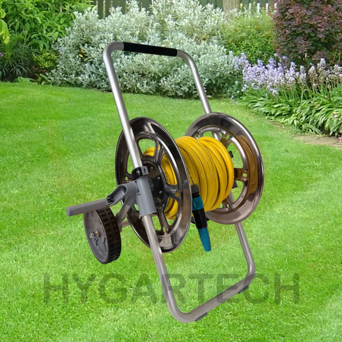 Trolley Hose Reel Cart with 1/2" X50m PVC Hose and Spray Nozzle for Gardening and Irrigation