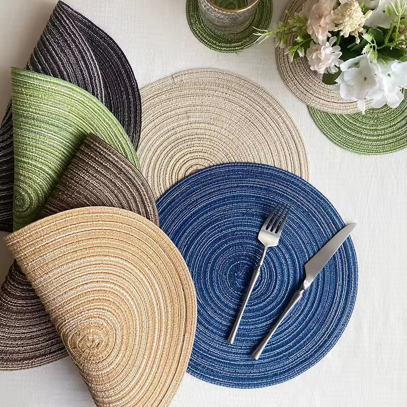 Wedding Table Mats Round Place Mats Navy Blue Hand Woven Round Placemats Rodada for Dining Table