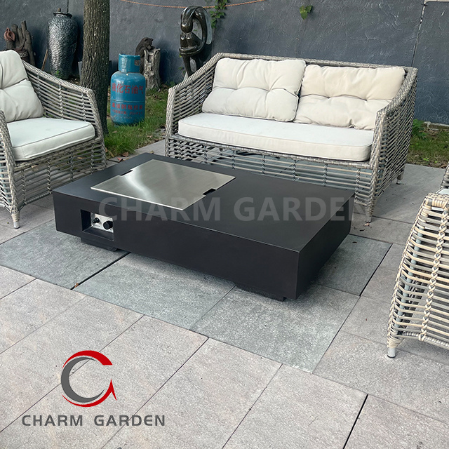 Ready to Ship Rectangular Shape Gfrc Fire Stove with CE Certificate Approval Gas Propane Fire Pits Table for Courtyard Use