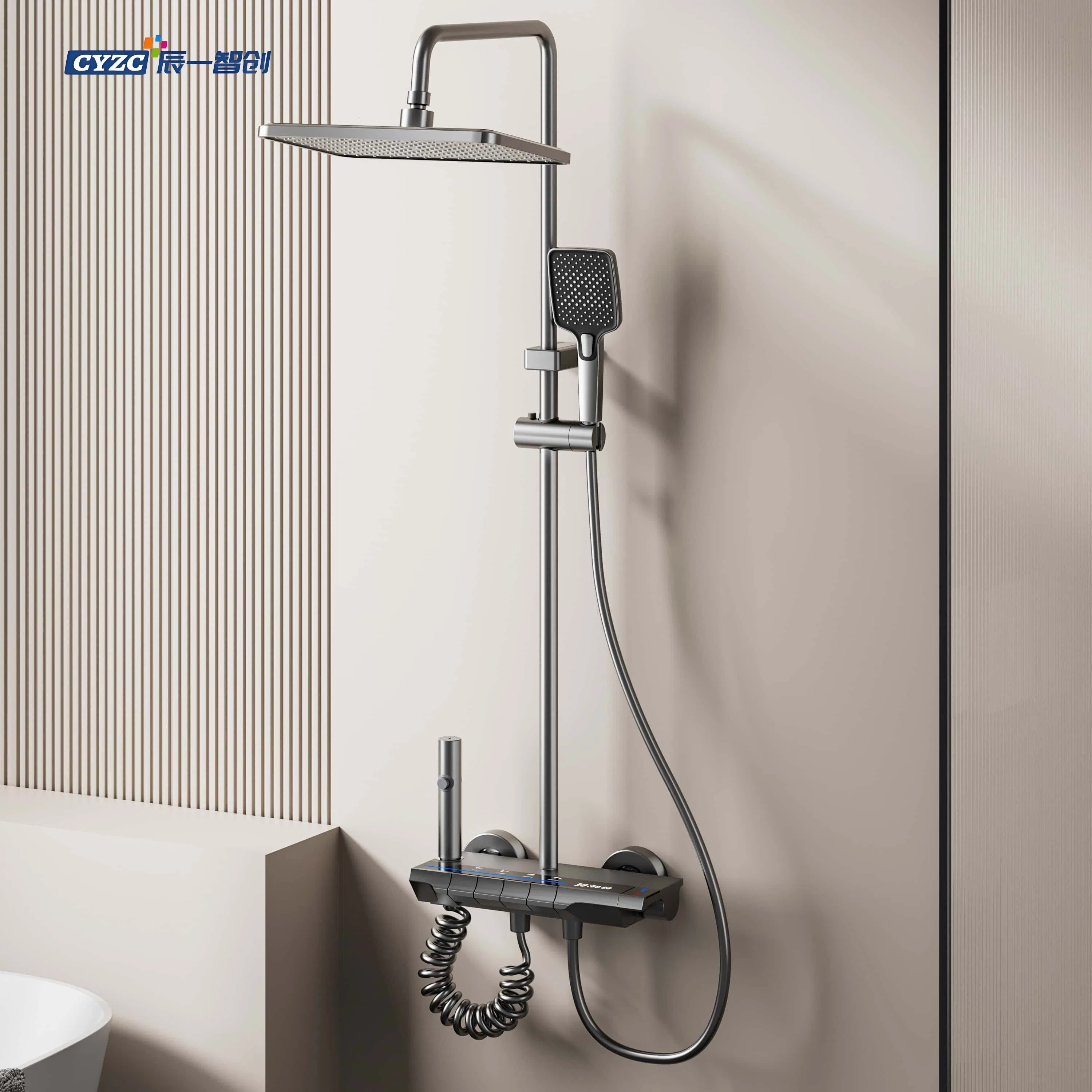 Luxury Thermostatic Bathroom Shower Set 4-Function Water Outlet Aluminum Alloy Body