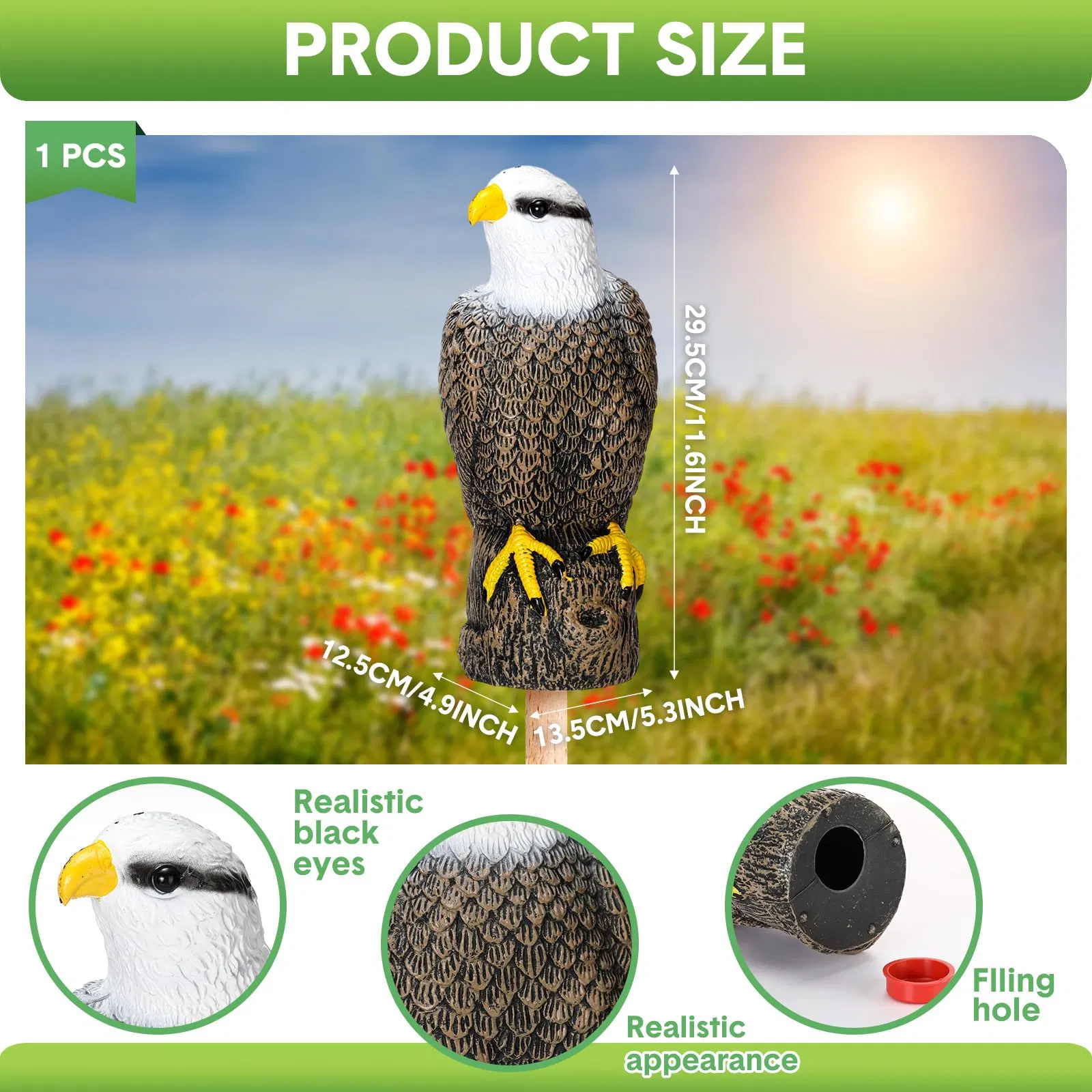 Fake Horned Eagle Decoy to Scare Birds Away Plastic Bird Deterrent Devices