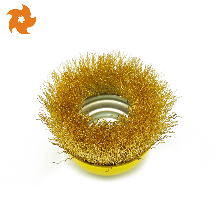 Yellow Shell Industrial Polishing Durable Copper Crimped Steel Wire Cup Brush