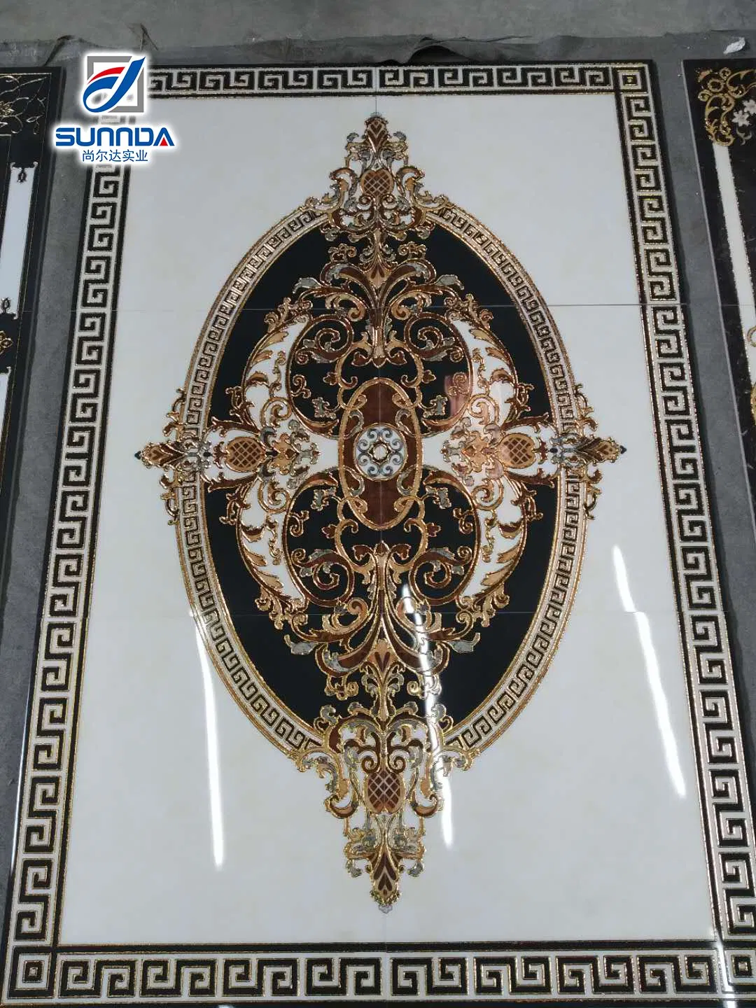 120X120cm Big Size Glazed Polished Golden Plating Floor Decorative Flower Carpet Porcelain Ceramic Tiles
