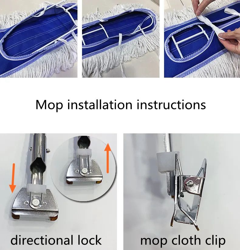 Large Size Hotel Gym Cleaner Stainless Steel Handle Commercial Dust Floor Mop Wet Dry Flat Mop