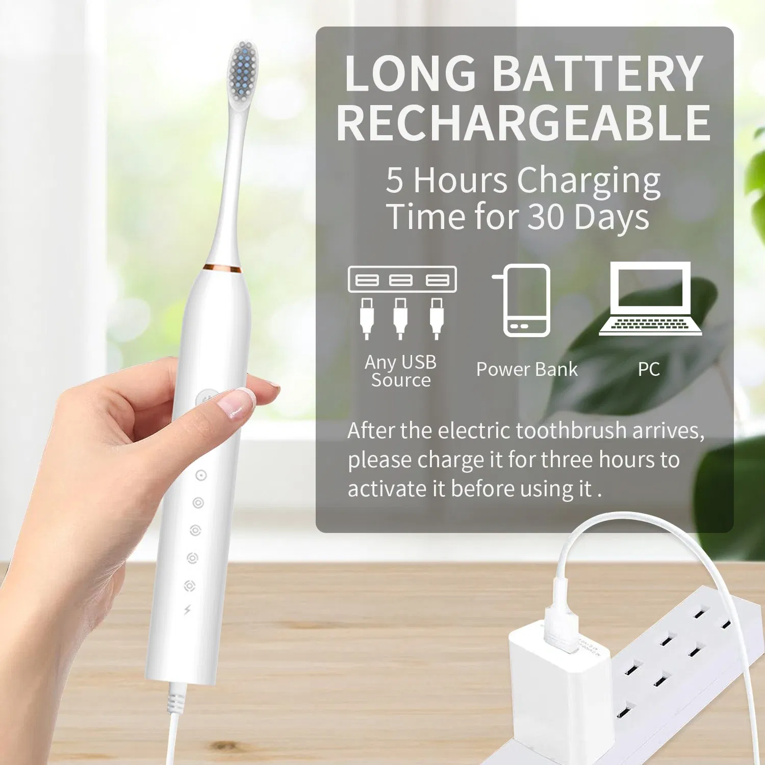 Wireless Rechargeable Washable Electronic Whitening Teeth Brush Electric Toothbrush