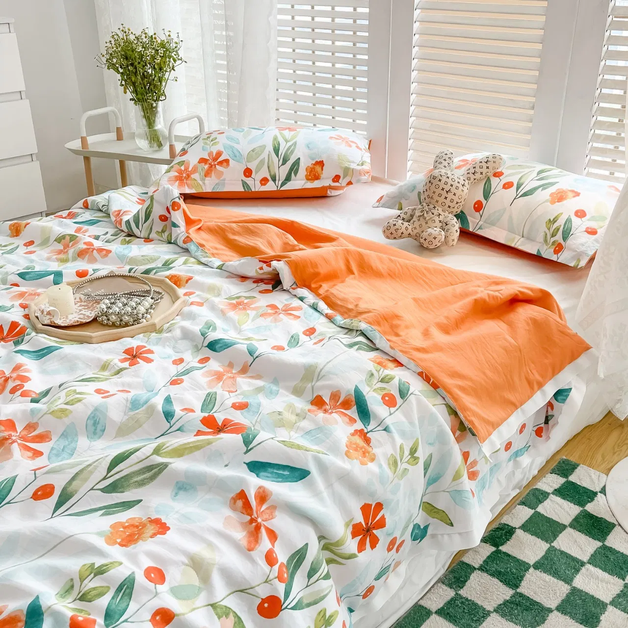 Korean Style Polyester Printed Summer Cool Quilt Air Conditioning Quilt Cover Bedding Set