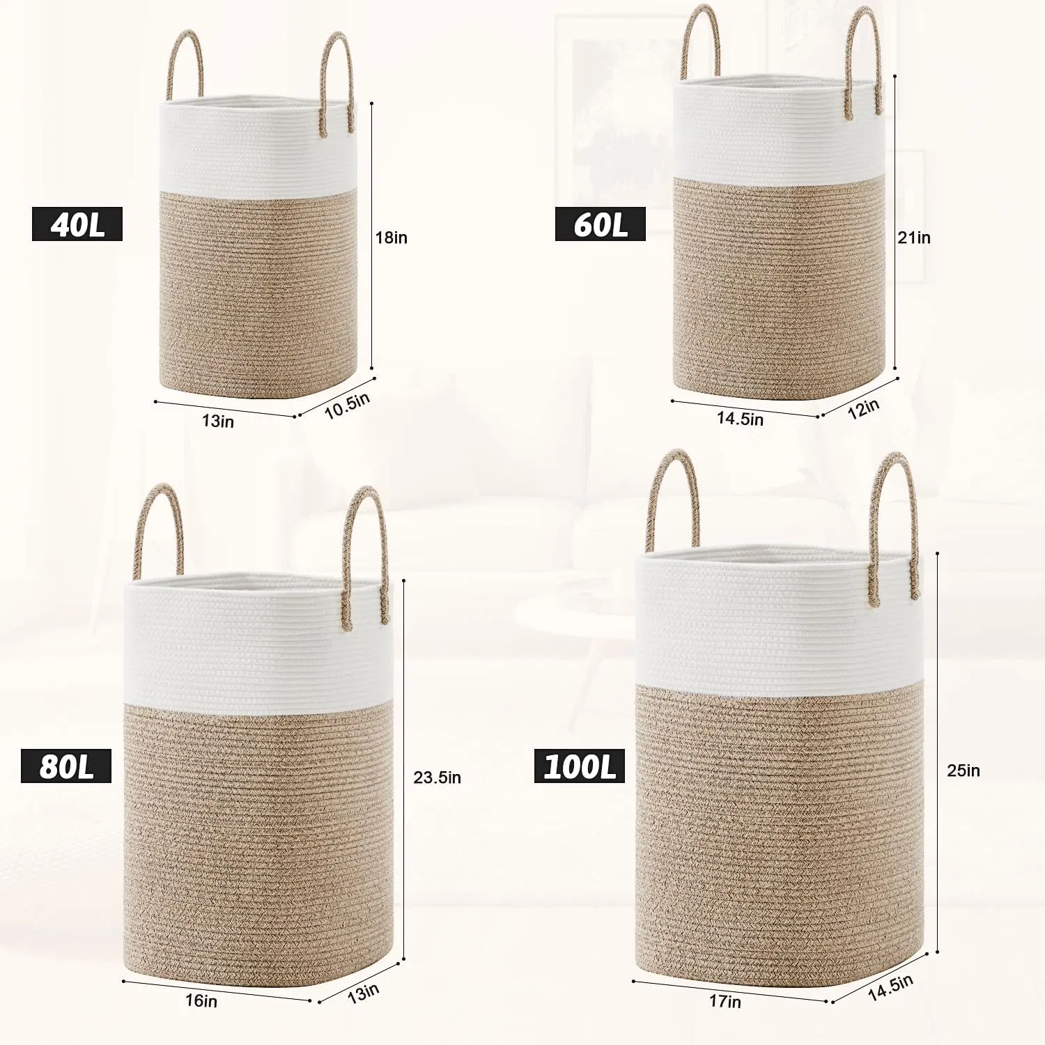 Laundry Basket Woven Cotton Rope Laundry Hamper Cotton Storage Basket for Dirty Clothes Baby Toys