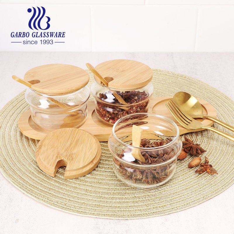 3PCS Set Hand-Made Borosilicate Storage Jar with Wood Lid Spoon
