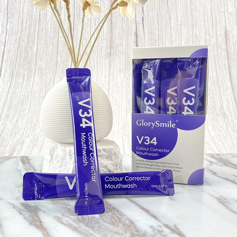 Oral Care 12ml V34 Mouthwash with 20 Pouches Inside Bright Smile Purple V34 Colour Corrector Mouthwash Private Logo