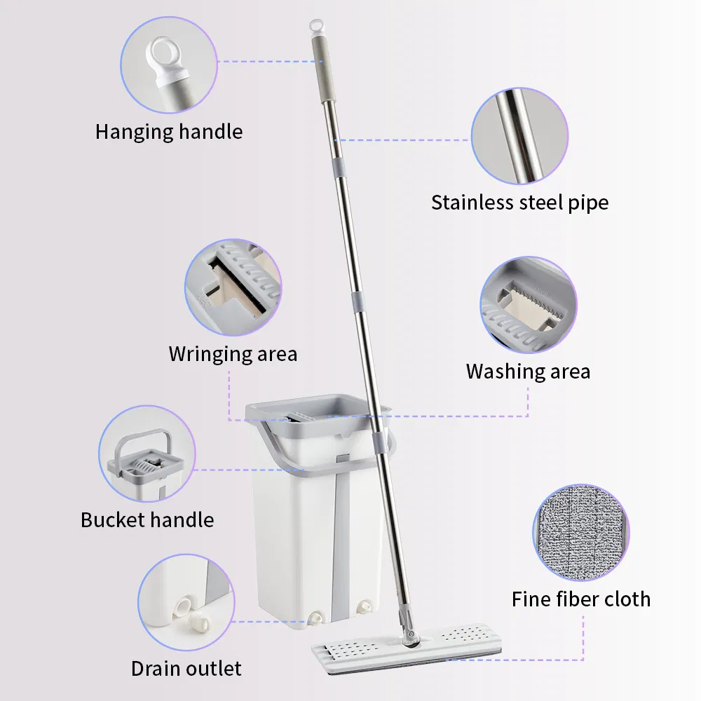 Efficient Household Flat Mop Stainless Steel Handle Self-Wringing Microfiber Mop