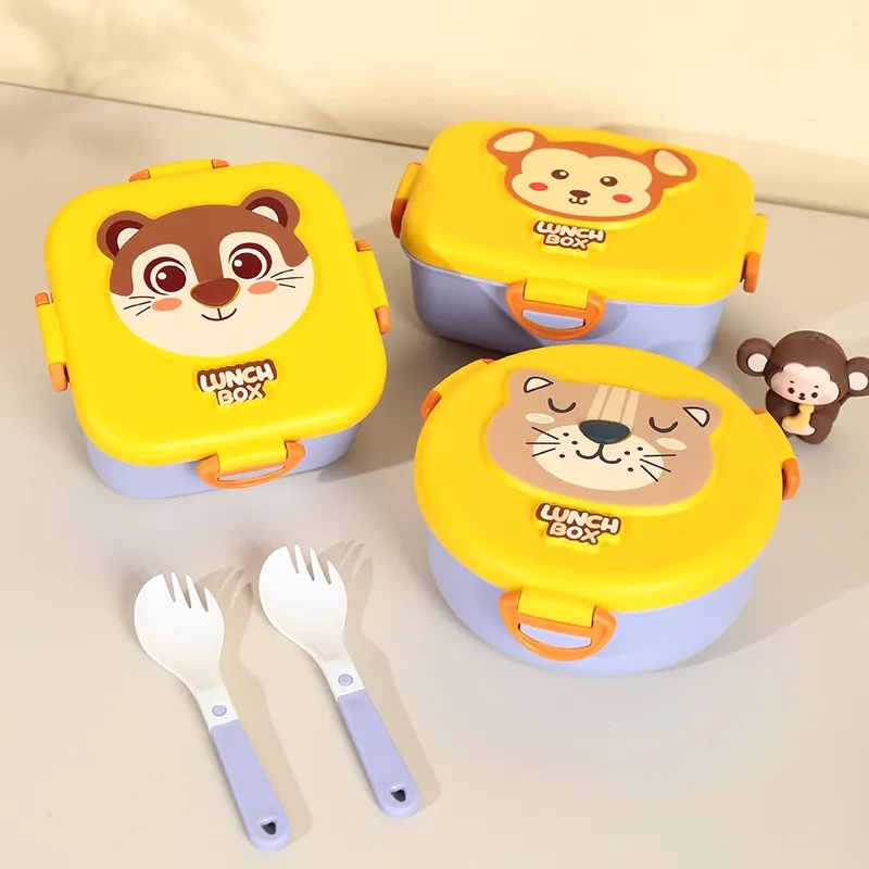 800 Ml BPA Free Square Animal Design Children Plastic Lunch Box Travel Microwave Safe Tiffin Food Storage Box
