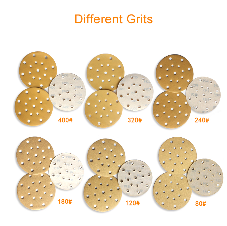 6inch 17 Holes Hook and Loop Flocking Gold Car Sandpaper