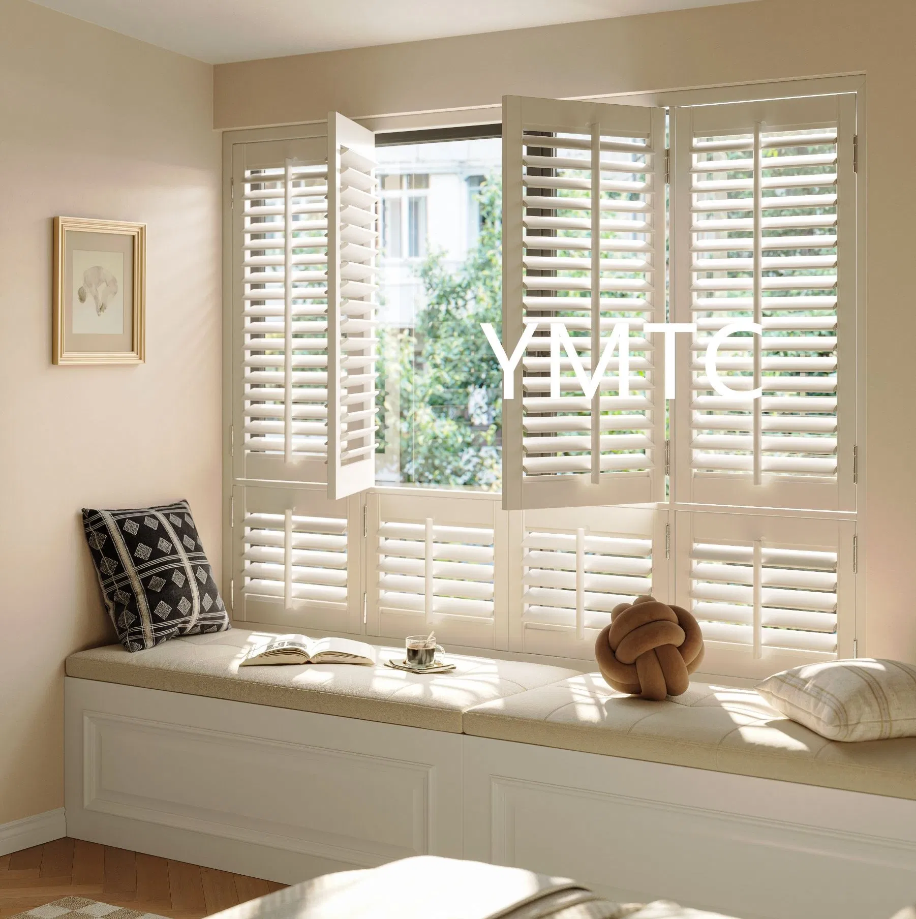 White Painted Wood/PVC Louver Plantation Shutter Window