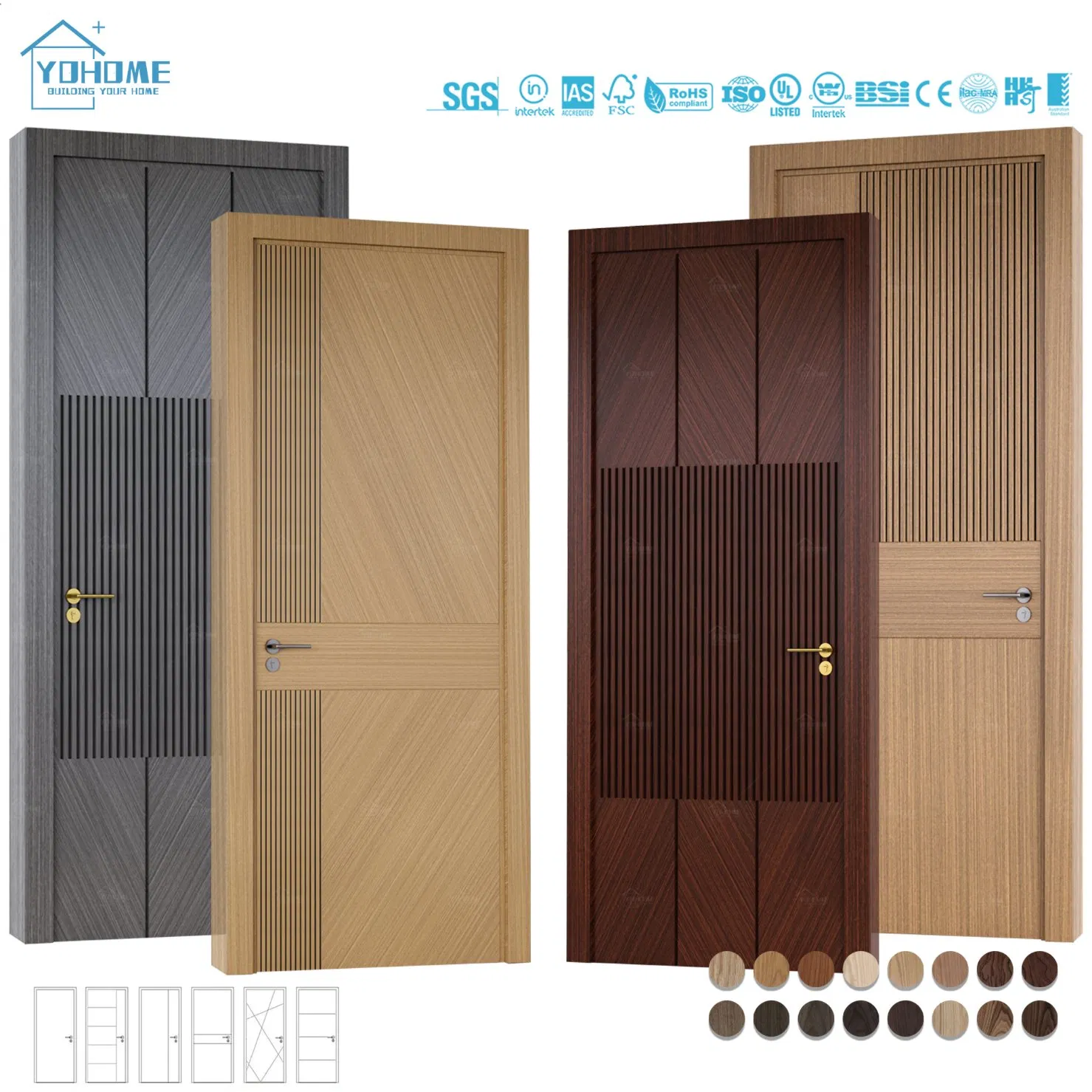European Standard Custom CE Certified MDF Internal Door Indoor Wood Door for Houses Residential Room Door