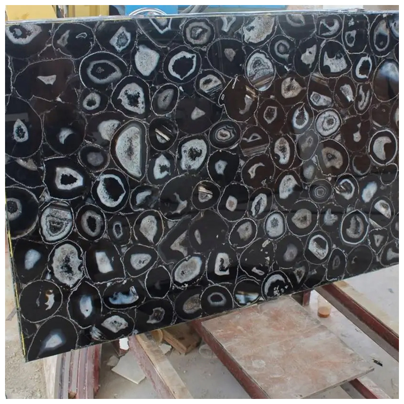 Semi Precious Backlit Black Agate Gemstone Slabs