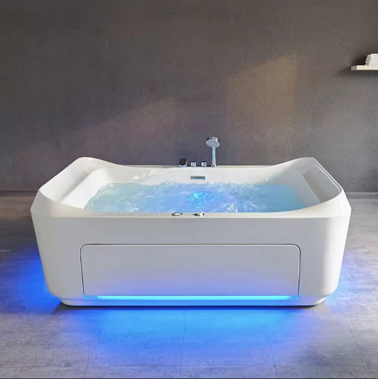 Manufacturer Soaking Tub White Acrylic Freestanding 2 Persons LED Massage Bathtubs Whit Jet Tub