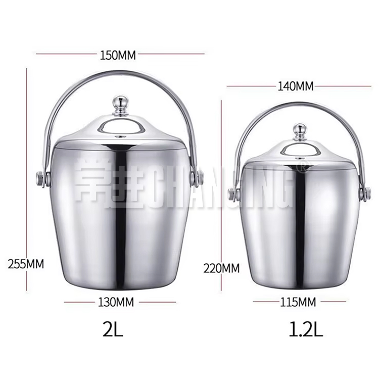 Changing Stainless Steel Double Wall Ice Bucket 1.2L 2L Double Wall Champagne Cooler Container