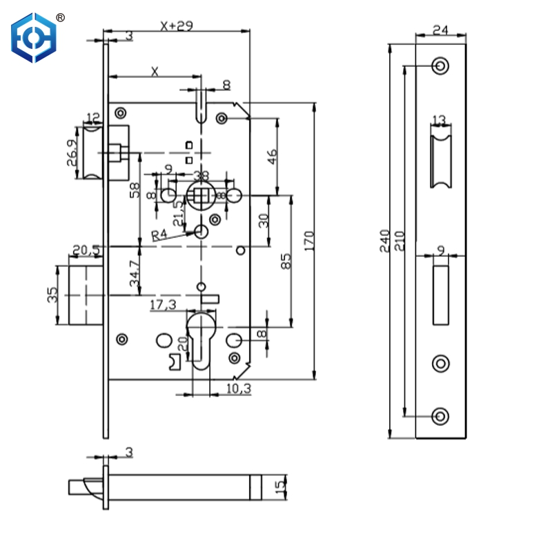 CE En12209 Stainless Steel Fire Door Mortise Door Lock Lock Body