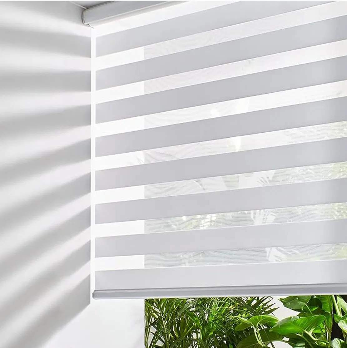 Easy-Install Double Roller Blinds for Living Room & Office - Zebra Shades with Light Filtering & Privacy