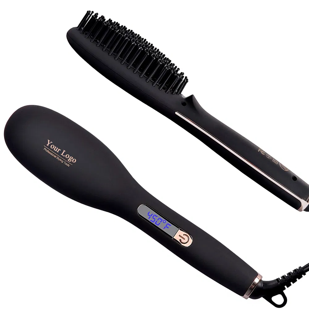 Bidisco Dual Voltage Professional Electric Hair Straightening Brush Anti-Static Negative Ion and Waterproof for Home Use