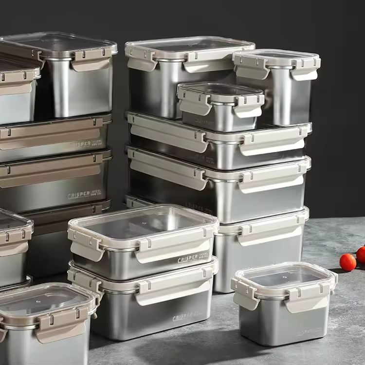 Leak-Proof 420ml-4600ml Kitchen Storage Containers Stainless Steel Fresh-Keeping Box