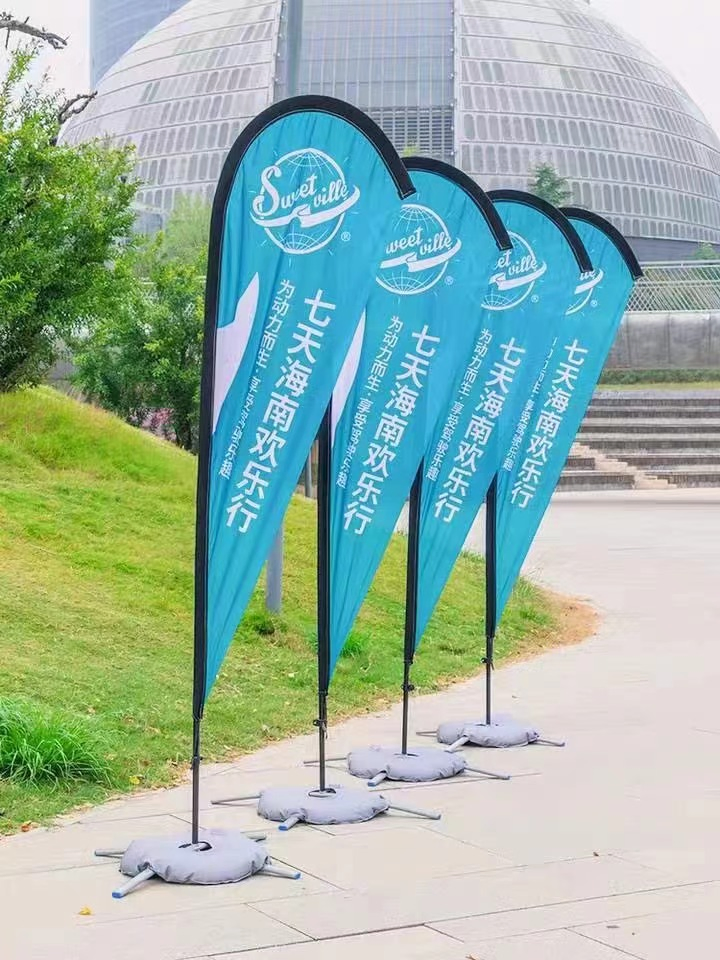 Fiberglass Poles Stainless Steel Base Flying Banner Teardrop/Feather/Square Beach Flag for Tradeshow