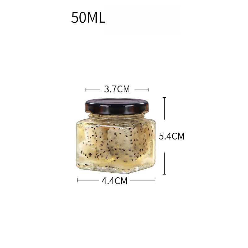 Cheap Square Glass Jam Jar 50ml Clear Square Glass Honey Jar with Metal Lid Hot Sale Glass Honey Jar Empty Mason Jar Factory Direct Sale
