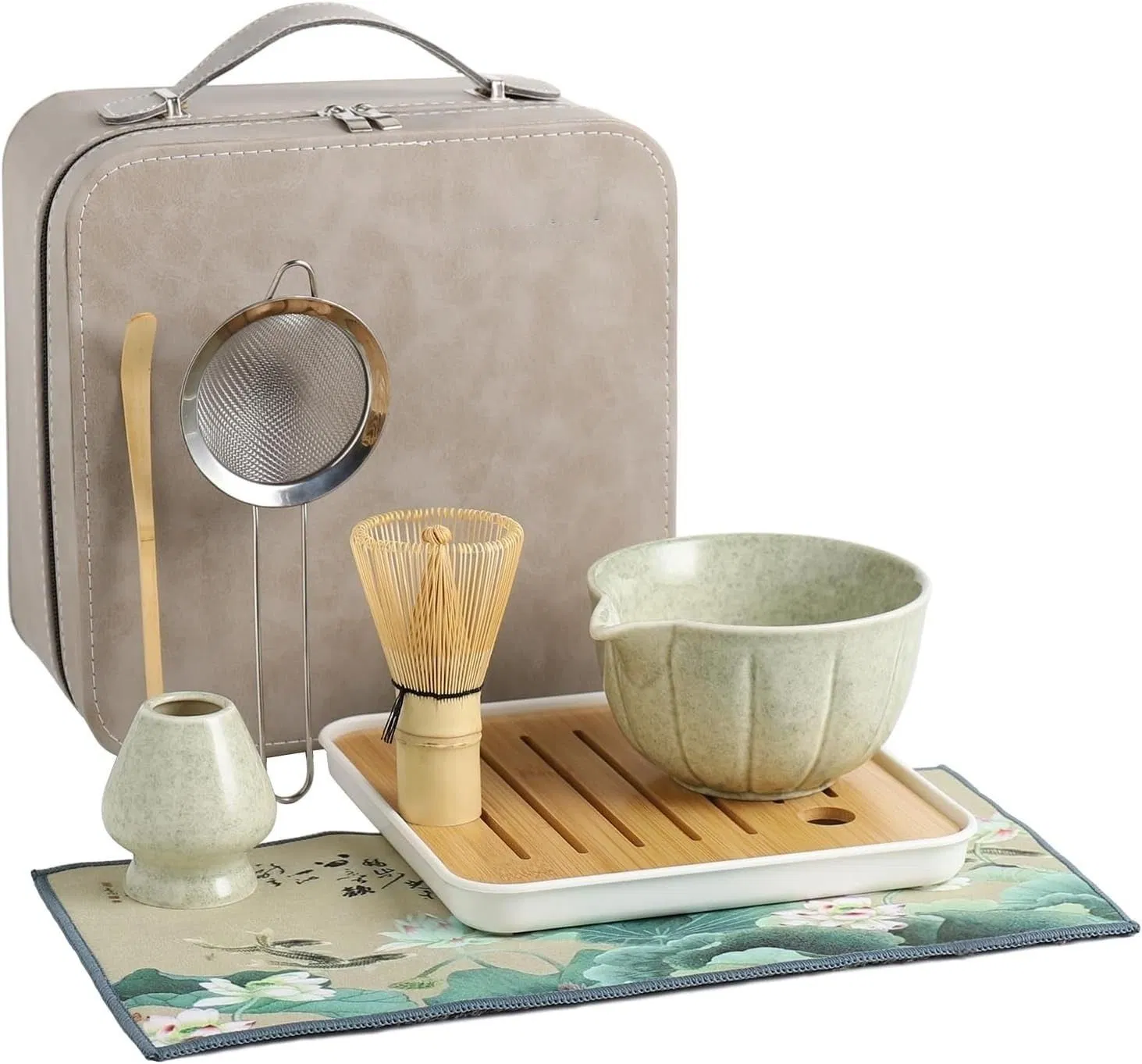 Matcha Bowl 2 Cups Leather Storage Bag, Complete Travel Matcha Kit Set