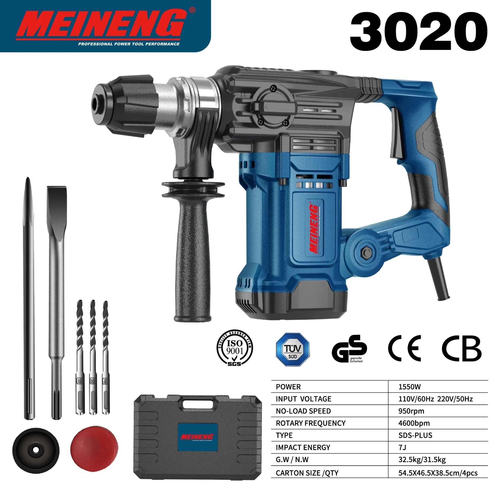 Heavy-Duty 3020 Rotary Hammer for Efficient Drilling and Chiseling