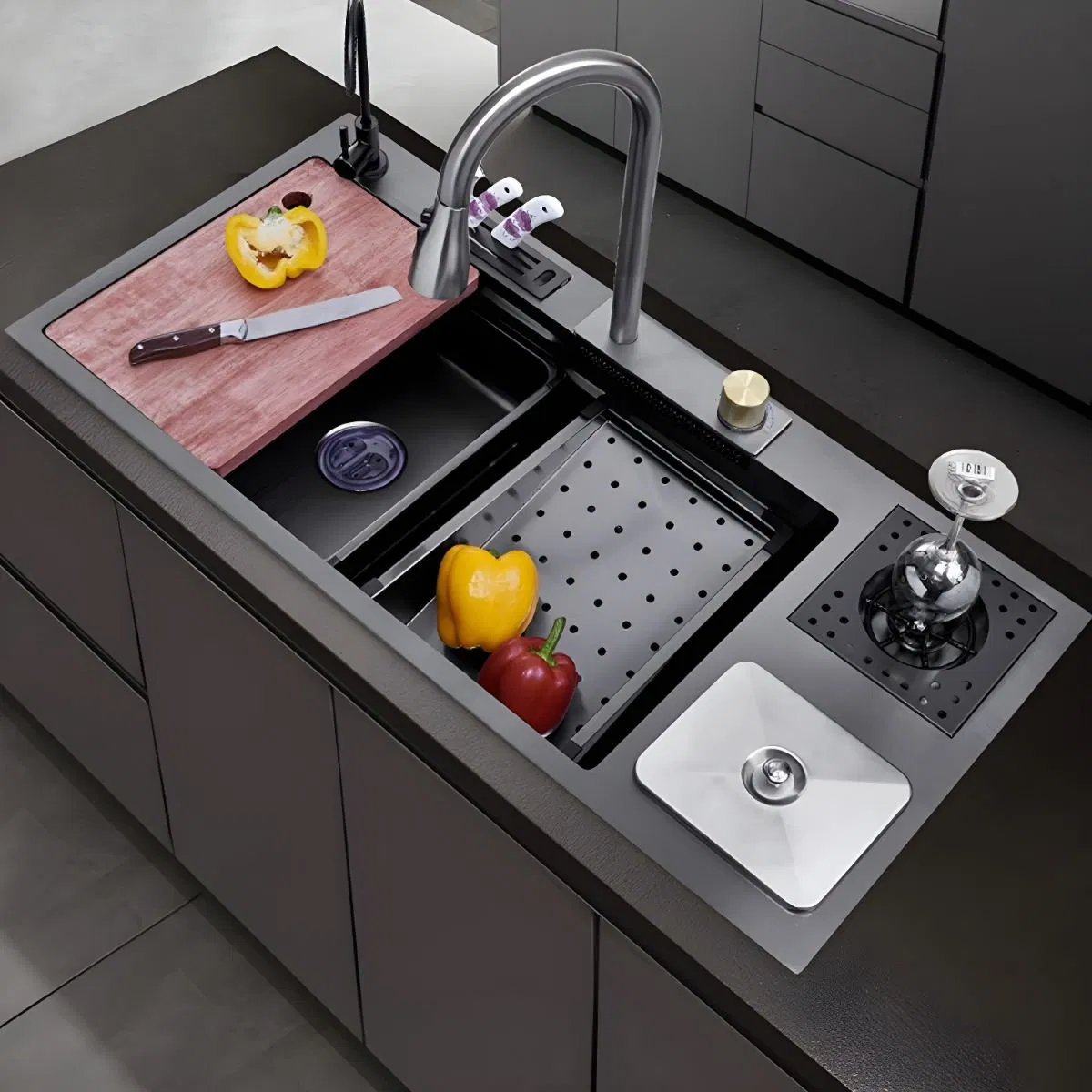 Double Groove Stainless Steel Faucet with Customizable Accessory Sizes for Kitchen, Restaurant, and Farm Use