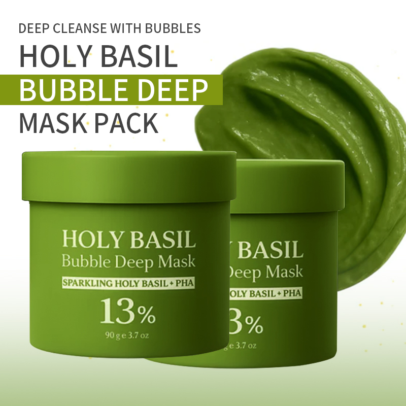 Holy Basil Bubble Deep Mask Holy Basil & Carbonated Water for Cleansing Pores & Blackheads Korean Clay to Bubble Wash-off Pack B