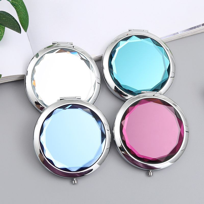 Customized Logo Double Sided Metal Pocket Mirror Round Gold Make up Compact Mirror with Velvet Bag