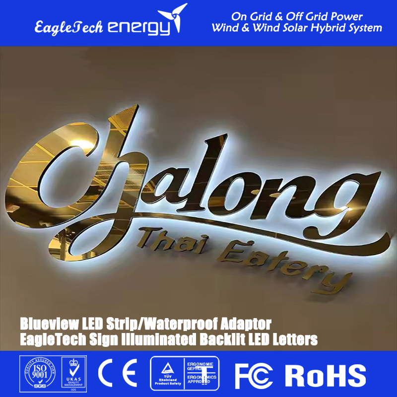 LED Sign Golden Finish 3D LED Backlit Channel Letters Brushed Stainless Steel LED Letters
