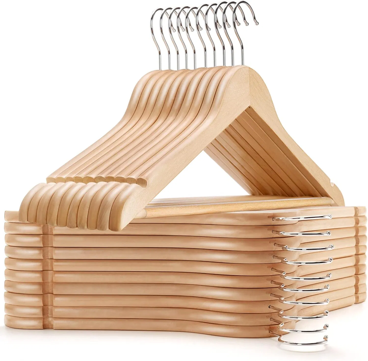 20 Pack Non Slip Natural Wooden Coat Hangers