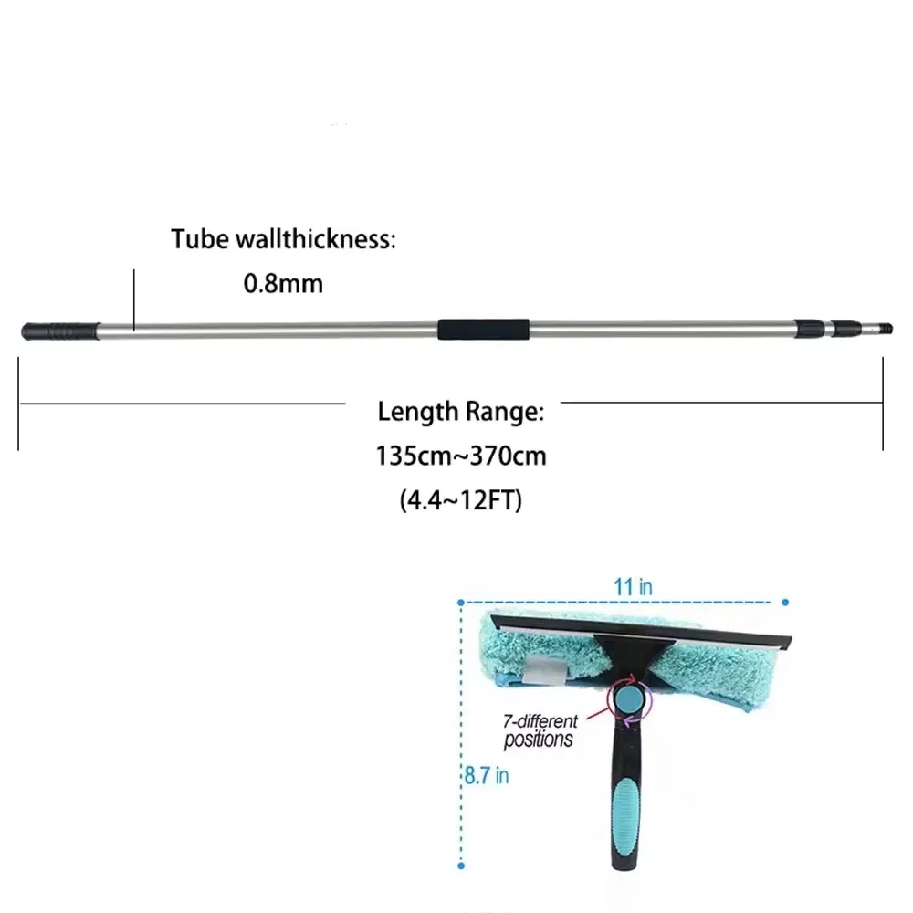 Double Sided Window Washing Kit Telescopic Aluminum Pole Indoor Outdoor Equipment with Indoor Outdoor Window Cleaner
