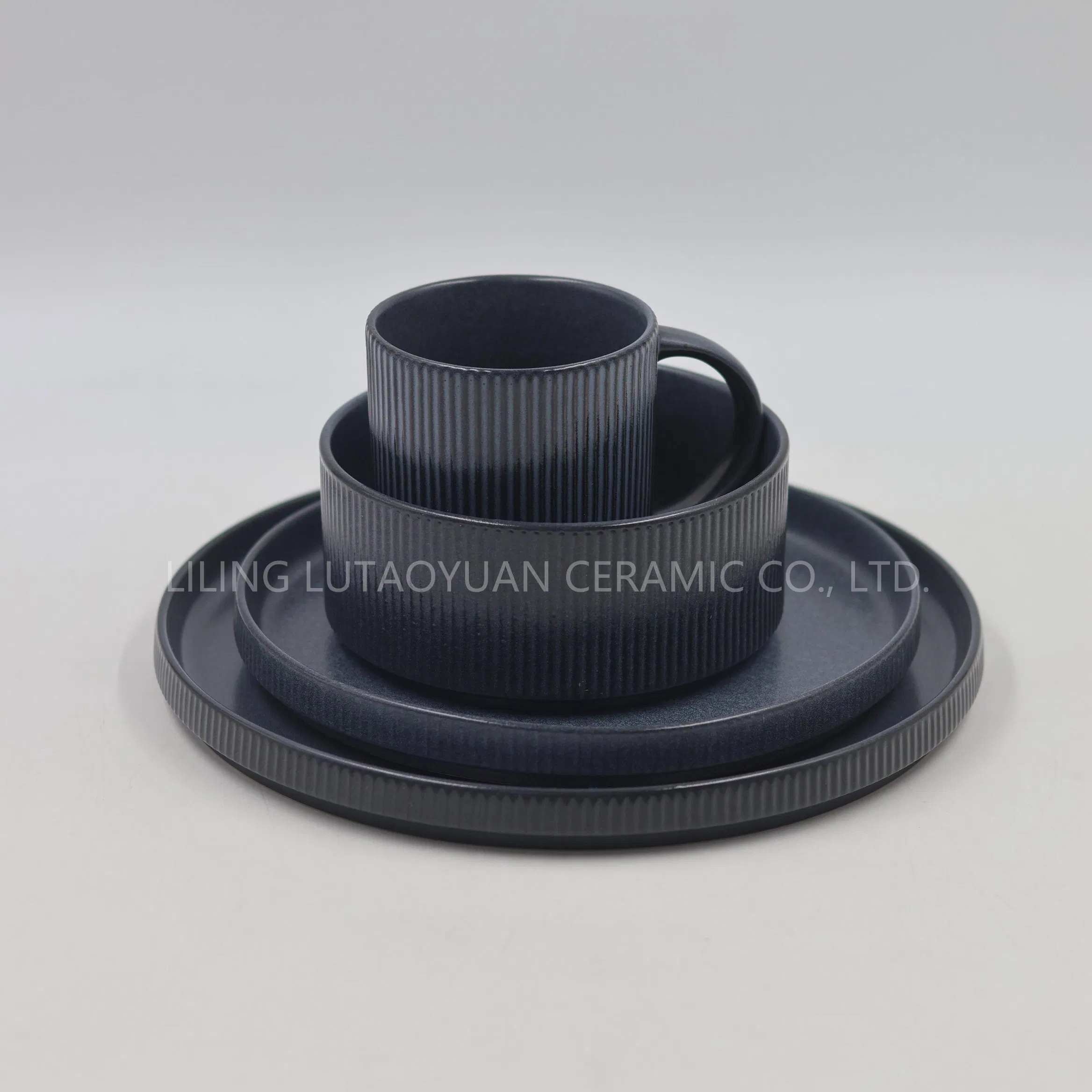 Source Factory Wholesale Porcelain Vertical Grain Reaction Glaze Set, Tableware, Dinnerware