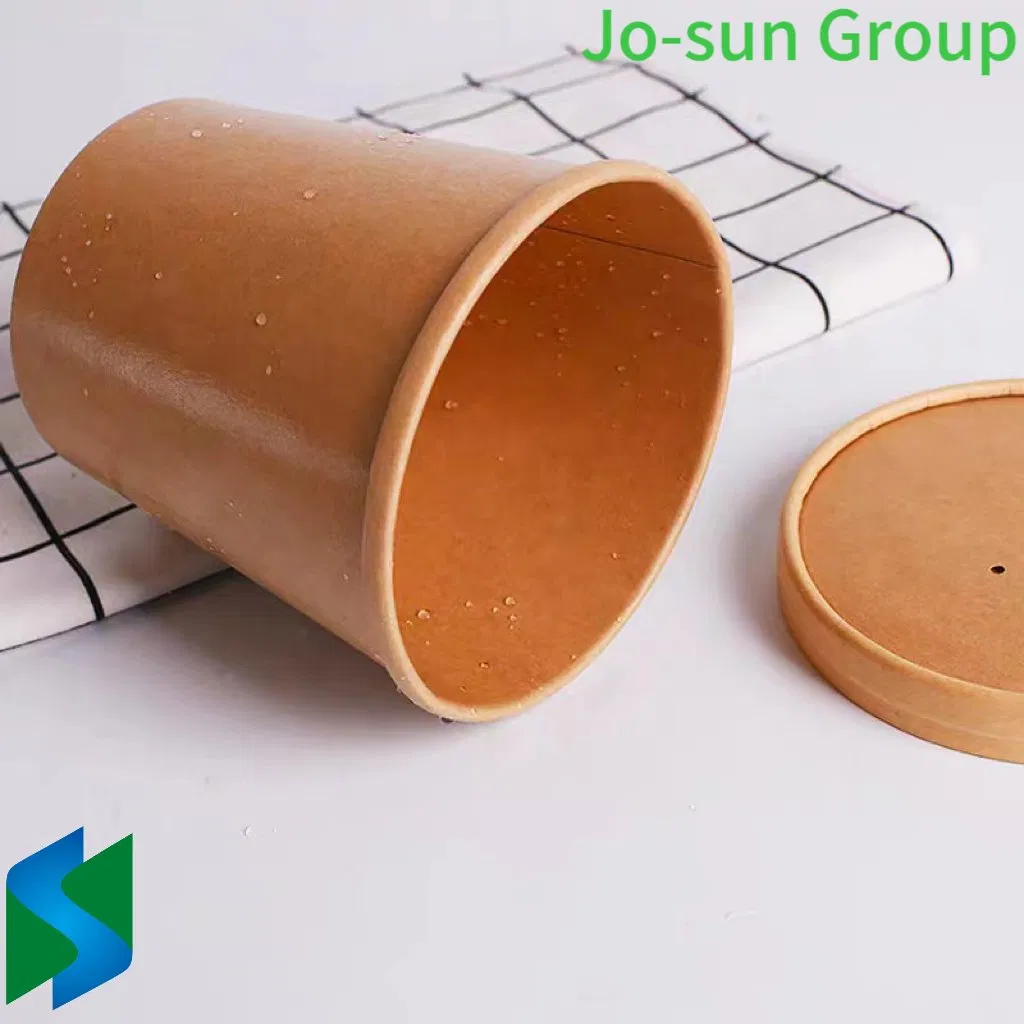 Jo-Sun Factory Outlet Biodegradable Disposable Kraft Paper Brown Hot Soup Bucket with Lid