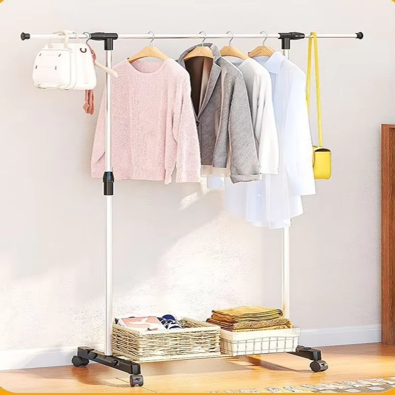 Smart Modern Single-Pole Telescopic Coat Rack Multi-Scene Drying Rack Accessory for Home for Outdoor Balcony Bedroom Clothes