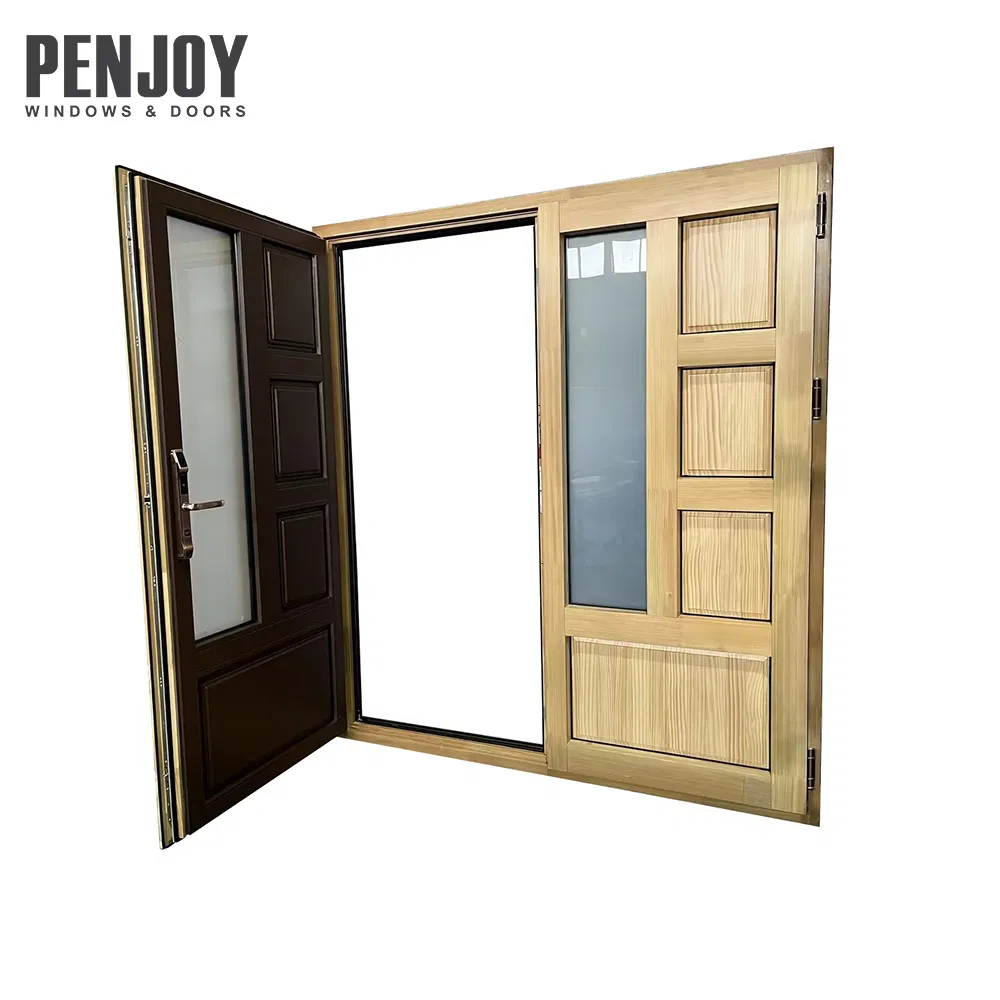 Heavy-Duty Aluminum Clad Wood Double Swing Doors with Composite Core & Clear Glass